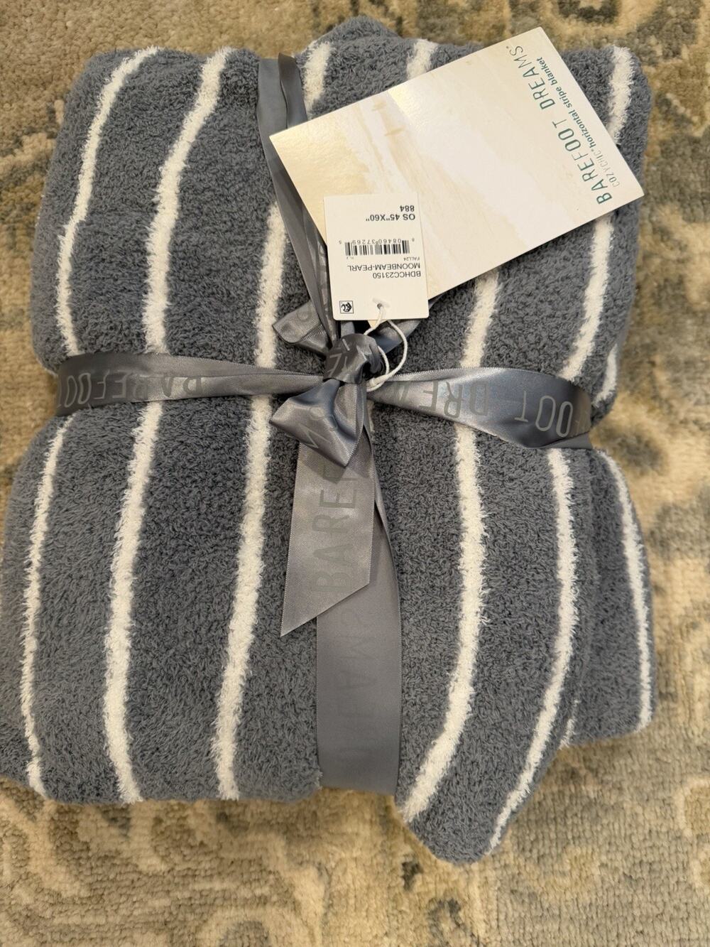 Barefoot Dreams Cozy Chic Horizontal Stripe Blanket Blue Pearl 45 X 60" NWT $165